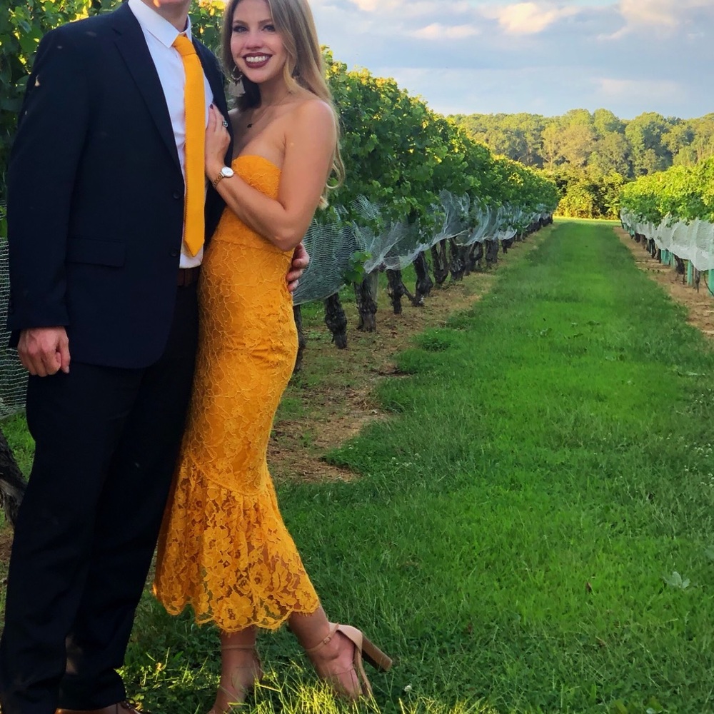NWOT Golden Yellow Lace Strapless Midi Dress